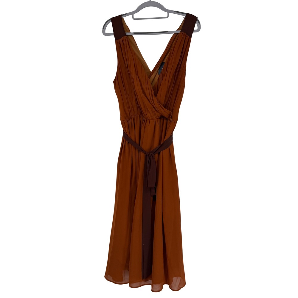 ModCloth Rust Orange Pleated Surplice Midi Dress Brown Belted Plus Size 1X